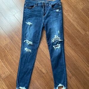 American Eagle Outfitters Blue Skinny Jeans with Distressed Details